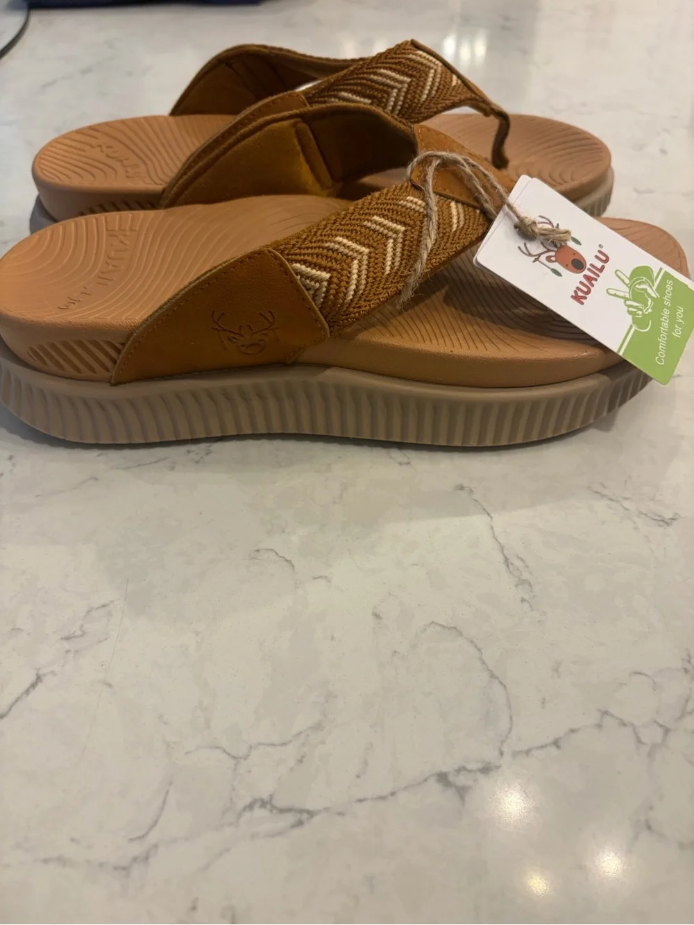 Womens Kuailu Tan Brown Flip-Flop Sandals